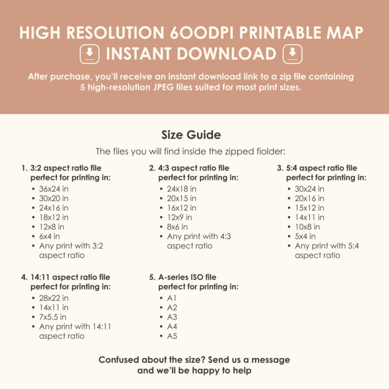 Size guide for landscape oriented prints