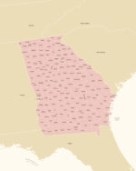 Printable Georgia state map showing all counties in a clean minimalist design.