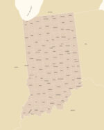 Printable Indiana map featuring all counties in a clean beige minimalist layout.