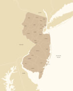 Detailed printable New Jersey map with clearly labeled counties, designed in warm neutral colors for digital download.
