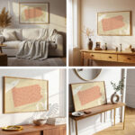 Collage of interior scenes showing the Printable Pennsylvania Map displayed in various living spaces with different frames and décor styles.