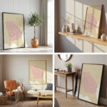 Collage of four interior mockups showing the printable Georgia state county map styled as modern wall art in various home décor settings.
