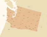 Clean, high-resolution map of Washington showing all county outlines, major cities, and geographic features in a minimalist design
